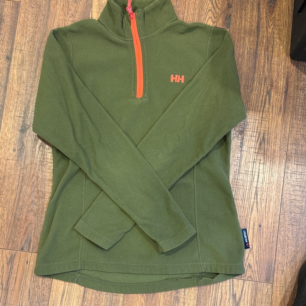 Helly Hansen Olive Green Fleece with Bright Orange Zip Womens Small S